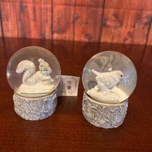 Set Of 2 Woodland Animal Snow Globes white Squirrel & Bird Figurin holiday decor